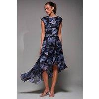 Jolie Moi Women's Asymmetrical Draped Mesh Midaxi Dress in Black | Size: 14