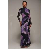 Jolie Moi Women's High Neck Long Sleeve Mesh Maxi Dress | Size: 14