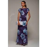 Jolie Moi Women's Asymmetric Neck Mesh Maxi Dress in Purple | Size: 12