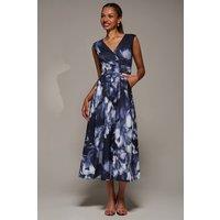 Jolie Moi Women's V-Neck Fit & Flare Scuba Midaxi Dress in Dark Navy | Size: 18