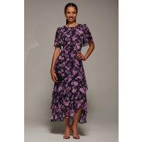 Jolie Moi Women's Ruffle Detail Chiffon Midaxi Dress in Dark Navy | Size: 16