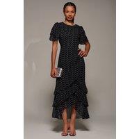 Jolie Moi Women's Ruffle Detail Chiffon Midaxi Dress in Black | Size: 16