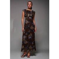 Jolie Moi Women's Slash Neck Fit & Flare Mesh Maxi Dress in Dark Brown | Size: 18