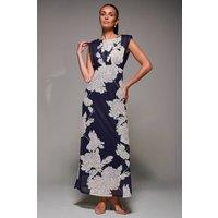 Jolie Moi Women's Slash Neck Fit & Flare Mesh Maxi Dress in Navy | Size: 12