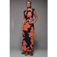 Jolie Moi Women's Slash Neck Fit & Flare Mesh Maxi Dress in Dark Navy | Size: 12