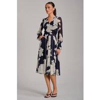 Jolie Moi Women's Long Sleeve Printed Mesh Midi Dress in Navy | Size: 10