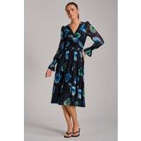 Jolie Moi Women's Long Sleeve Printed Mesh Midi Dress in Black | Size: 18