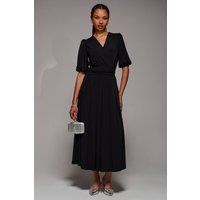 Jolie Moi Women's Puff Sleeve Jersey Maxi Dress in Black | Size: 12
