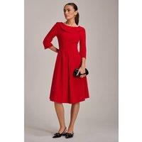 Jolie Moi Women's Fold Collar Button Detail Dress in Red | Size: 20