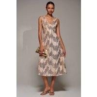 Jolie Moi Women's V-Neck Sequin Embellished Velvet Midi Dr in Gold | Size: 12