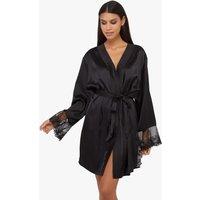 Playful Promises Women's Eleanor Black Satin & Embroidery Robe | Size: 20