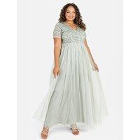 Maya Deluxe Women's Short Sleeve V Neck Embellished Maxi Dress in Mint | Size: 6