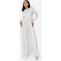 Maya Deluxe Women's Embellished Long Sleeve Maxi Dress in Grey | Size: 26