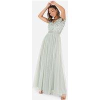 Maya Deluxe Women's Belted Stripe Embellished Maxi Dress in Mint | Size: 26