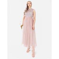 Maya Deluxe Women's Embellished Midaxi Dress in Light Pink | Size: 8