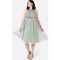 Maya Deluxe Women's Embellished Halter Neck Midi Dress in Mint | Size: 16