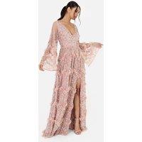 Maya Deluxe Women's Fully Embellished Maxi Dress in Light Pink | Size: 14