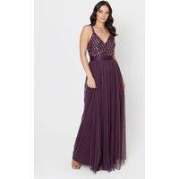 Maya Deluxe Women's Stripe Embellished Maxi Dress in Grape | Size: 28