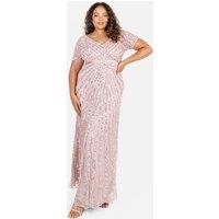 Maya Deluxe Women's Short Sleeve Stripe Embellished Maxi Dress in Light Pink | Size: 28