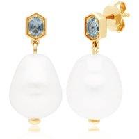 Gemondo Women's Modern Baroque Pearl & Topaz Drop Earrings in Gold Plated Sterling Silver in White