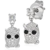 Gemondo Women's Garden Inspired Spinel & Clear Topaz Owl Stud Earrings In Sterling Silver in Black