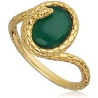 Gemondo Women's ECFEW Dyed Green Chalcedony Winding Snake Ring In Yellow Gold Plated Silver | Size: P