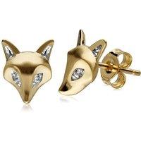 Gemondo Women's White Sapphire 9ct Yellow Gold Gardenia Collection Fox Stud Earrings One Size