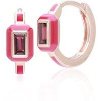 Gemondo Women's Siberian Waltz Pink Enamel & Baguette Rhodolite Hoop Earrings in Rose Gold Plated Sterling Silver