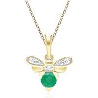 Gemondo Women's Honeycomb Inspired Emerald & Diamond Bee Pendant Necklace in 9ct Yellow Gold in Green | Size: 18 inches