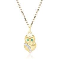Gemondo Women's Gardenia Emerald & White Sapphire Owl Pendant Necklace in 9ct Yellow Gold in Green | Size: 18 inches