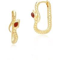 Gemondo Women's ECFEW Carnelian Snake Hoop Earrings in Gold Plated Sterling Silver in Orange
