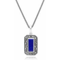 Gemondo Women's Art Deco Style Rectangle Lapis Lazuli & Marcasite Pendant Necklace in Sterling Silver | Size: 18 inches