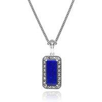 Gemondo Women's Art Deco Style Octagon Lapis Lazuli & Marcasite Pendant Necklace in Sterling Silver | Size: 18 inches