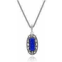 Gemondo Women's Art Deco Style Oval Lapis Lazuli & Marcasite Pendant Necklace in Sterling Silver | Size: 18 inches