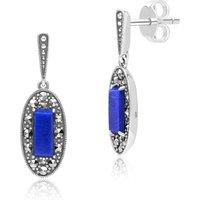 Gemondo Women's Art Deco Style Oval Lapis Lazuli & Marcasite Drop Earrings in Sterling Silver