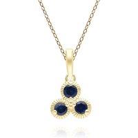 Gemondo Women's Floral Sapphire Three Stone Pendant Necklace in 9ct Yellow Gold in Blue | Size: 18 inches