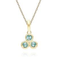Gemondo Women's Floral Emerald Three Stone Pendant Necklace in 9ct Yellow Gold in Green | Size: 18 inches