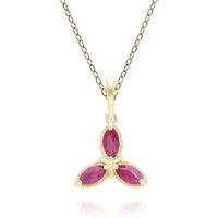Gemondo Women's Floral Marquise Ruby Pendant Necklace in 9ct Yellow Gold in Red | Size: 18 inches