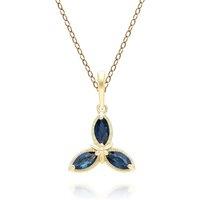 Gemondo Women's Floral Marquise Sapphire Pendant Necklace in 9ct Yellow Gold in Blue | Size: 18 inches