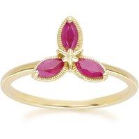 Gemondo Women's Floral Marquise Ruby Ring in 9ct Yellow Gold in Red | Size: N
