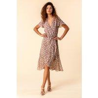 Roman Women's Spot Print Frilled Hem Wrap Dress in Taupe | Size: 8