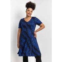 Roman Women's Curve Glitter Snake Fit & Flare Dress in Royal | Size: 30-32