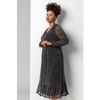 Roman Women's Curve Metallic Plisse Frill Hem Dress in Bronze | Size: 26-28