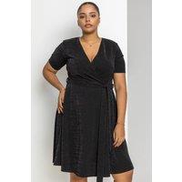 Roman Women's Curve Shimmer Wrap Dress in Black | Size: 30-32