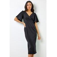 Roman Women's Gathered Wrap Front Midi Dress in Black | Size: 10