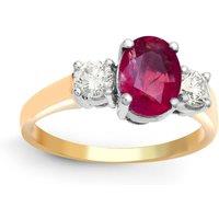 Jewelco London Women's 18ct Gold Diamond Red Ruby Trilogy Engagement Ring 8mm | Size: K