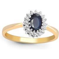 Jewelco London Women's 9ct Gold Diamond Blue Sapphire Classic Royal Cluster Ring 9mm | Size: Large