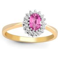 Jewelco London Women's 9ct Gold Diamond Pink Sapphire Classic Royal Cluster Ring 9mm | Size: Medium
