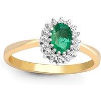Jewelco London Women's 9ct Gold Diamond Green Emerald Classic Royal Cluster Ring 9mm | Size: O