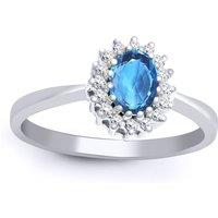 Jewelco London Women's 9ct White Gold Diamond Blue Topaz Classic Royal Cluster Ring 9mm in Silver | Size: Large